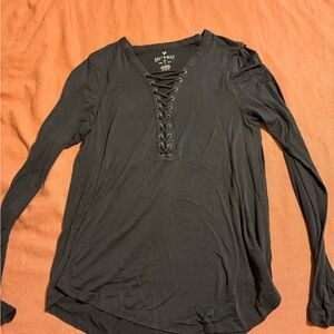 American Eagle Outfitters Black Lace-Up Long Sleeve Tee